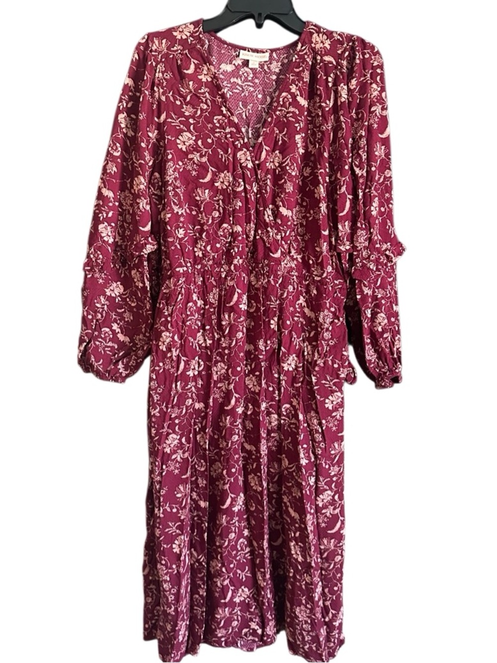 Knox Rose Women's Burgundy Floral Long Sleeve Fall Midi Dress. Size Medium